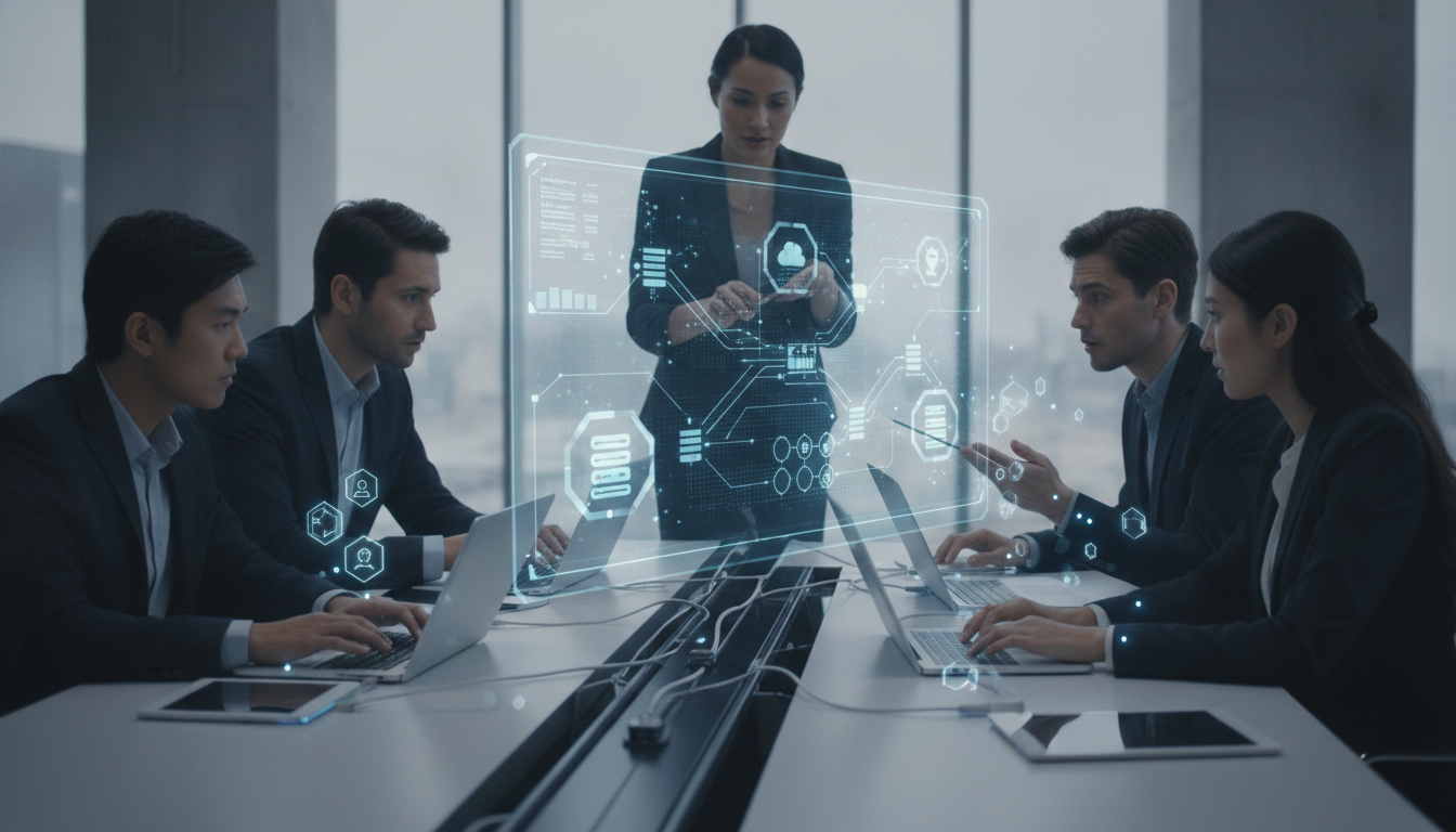 Cybersecurity team collaborating on a secure network