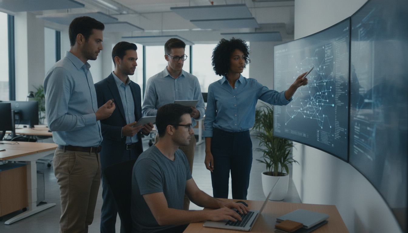IT professionals collaborating on digital innovation solutions for businesses.