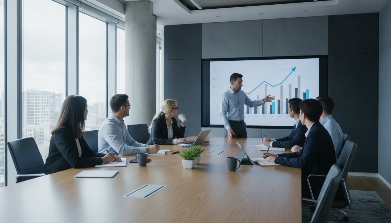 A diverse team analyzing comparison data for IT strategy, showing the decision point between staff augmentation and managed IT services.